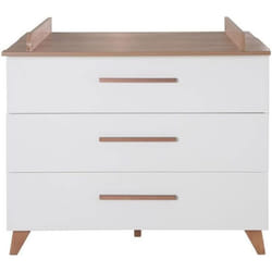 Commode à Langer ROBA - Ole - 3 Tiroirs à Fermeture Douce - Meuble à Langer avec Plan Amovible - Blanc - Chêne Foncé