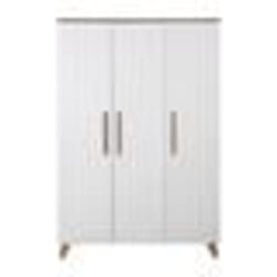 Armoire Bébé 3 Portes ROBA - Ole - Armoire de Rangement à 6 Compartiments et Penderie - Style Scandinave - Blanc Mat - Décor Chêne