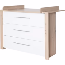 Commode à Langer ROBA - Malo - 3 Tiroirs à Fermeture Douce - Meuble à Langer avec Plan Amovible - Blanc - Chêne Clair