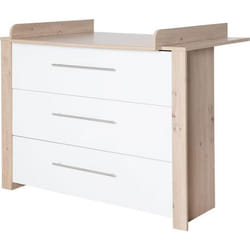 Commode à Langer ROBA - Malo - 3 Tiroirs à Fermeture Douce - Meuble à Langer avec Plan Amovible - Blanc - Chêne Clair