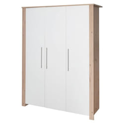 Armoire Bébé 3 Portes Battantes ROBA - Malo - Meuble de Rangement avec Penderie et 8 Compartiments - Blanc - Décor Chêne Clair