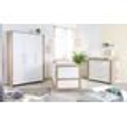Chambre Bébé Complète ROBA - Malo - Lit Évolutif 70x140 cm + Commode à Langer + Armoire 3 Portes - Blanc - Décor Chêne