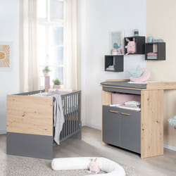 Chambre bébé duo : Lit 60 x 120 cm + commode à langer évolutive - ANNA - ROBA - Chêne Kent / Anthracite