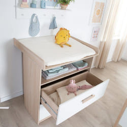 Commode à langer évolutive - ROBA - CABANE - 2 tiroirs - Extension à langer amovible - Chêne / Blanc