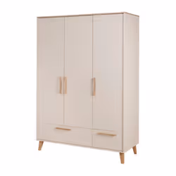 Armoire Bébé 3 Portes et 2 Tiroirs ROBA - Jil - Fermeture Douce - Cashmere / Décor Châtaignier - avec Penderie et Étagères