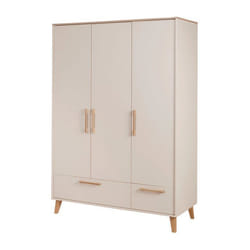 Armoire Bébé 3 Portes et 2 Tiroirs ROBA - Jil - Fermeture Douce - Cashmere / Décor Châtaignier - avec Penderie et Étagères