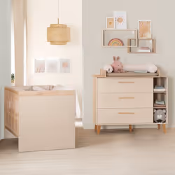 Chambre Bébé Duo Jil - ROBA - Lit Évolutif 70x140 cm et Commode à Langer - Cashmere / Décor Châtaignier
