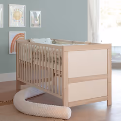 Lit Bébé Évolutif 70x140 ROBA - Momo - Convertible en Lit Junior - Hauteur Réglable - Cachemire - Chêne Tristan