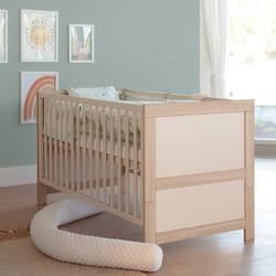 Lit Bébé Évolutif 70x140 ROBA - Momo - Convertible en Lit Junior - Hauteur Réglable - Cachemire - Chêne Tristan