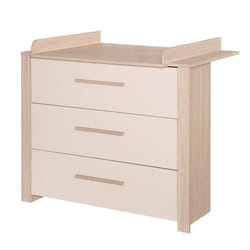 Commode à Langer Évolutive ROBA - Momo - 3 Tiroirs à Fermeture Douce - Extension à Langer Amovible - Cashmere - Chêne Tristan