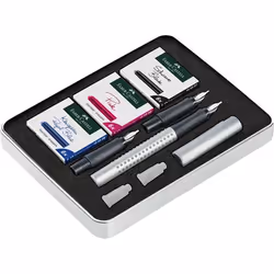 Faber-Castell 201629, Argent, Système de remplissage cartouche, Noir, Bleu, Rouge, Plume italique, Moyen, Ambidextre