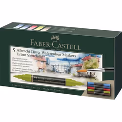 Faber-Castell 160308, 5 pièce(s), Bleu, Marron, Vert, Bleu clair, Rouge, Pointe du marqueur, Noir, Encre à base d'eau