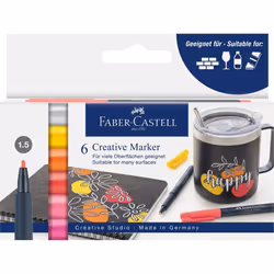 Faber-Castell Creative Marker, 6 pièce(s), Rose clair, Orange, Rose, Rouge, Blanc, Jaune, Pointe ogive, Multicolore, Rond, 1, ...