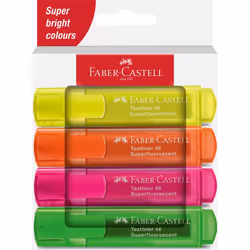 Faber-Castell Textmarker 46 Superfluorescent, 4 pièce(s), Vert, Orange, Rose, Jaune, Pointe biseautée, 1 mm, 5 mm, Encre à ba ...