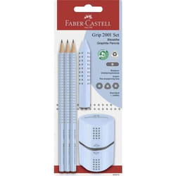 Kit crayons - FABER-CASTELL - GRIP 2001 - Bleu ciel - 3 crayons - Gomme et taille-crayon