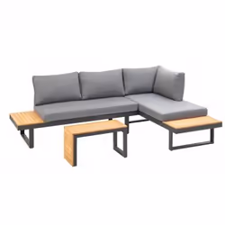 Greemotion Loungeset Samara, Noir, Gris, Bois, Aluminium, Polyester, 4 siège(s), 40,5 cm, 70 cm, 35 cm