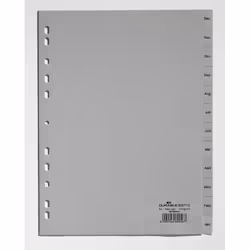 Durable 6507-10, Onglet avec index mensuel, Polypropylène (PP), Gris, Portrait, A4, 230 mm