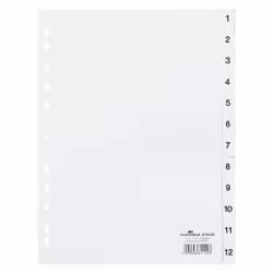 Durable 6112, Onglet avec index numérique, Polypropylène (PP), Blanc, Portrait, A4, 230 mm