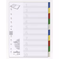 Durable 6740, Onglet avec index vierge, Polypropylène (PP), Multicolore, Portrait, A4, 220 mm