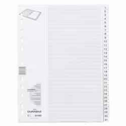 Durable 616002 intercalaire de classement Onglet avec index numérique Blanc