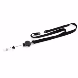 Durable Lacet textile avec enrouleur extra résistant, Porte-badge, Métal, Plastique, Textile, Noir, 80 cm, Chine, Paquet