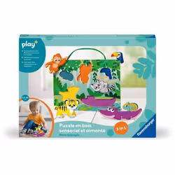 Ravensburger play+, Puzzle en bois sensoriel et aimanté - Dans la jungle , 6-36 mois, Premier âge, bébé