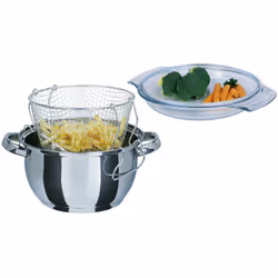 Frittiertopf Edelstahl mit Glasdeckel und Frittiereinsatz 3 l Ø22cm Mélange de matériaux Acier inoxydable Taille de l'emballa ...
