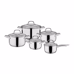 GSW 806787 Batterie en Acier Inox Massif TRENTINO 10pcs - Faitouts 16, 20 et 24cm, marmite 20, casserole 16, couvercles en ve ...