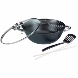 Wok multifonction 5 pièces - GSW - 860956 - Fonte dacier - 32 cm - Tous feux dont induction
