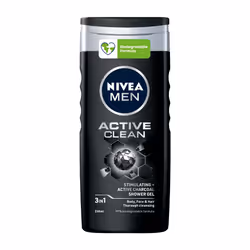 NIVEA Men Active Clean Doccia Shampoo, 250 ml, 2-en-1 Cheveux et corps, Non-professionnel, Hommes, Tous types de cheveux, Tou ...