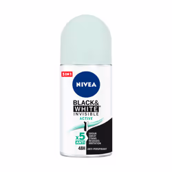 NIVEA Black & White Invisible Active, Femmes, Anti-transpirant, Déodorant roll-on, Bouteille, 50 ml, 48 h