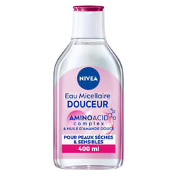 NIVEA Eau Micellaire Démaquillante Hydratante pour Visage et Peaux Sèches, Nettoie et Démaquille en Douceur, Flacon de 400 ml