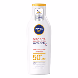 NIVEA LAIT SOLAIRE PROTECTION PEAUX SENSIBLES SENSITIVE FPS50+ 200 ml, Lait de protection solaire, Corps, Bouteille, Protecti ...