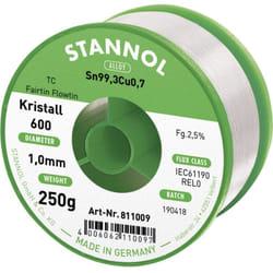 Stannol - Kristall 600 Fairtin Étain à souder sans plomb sans plomb Sn99,3Cu0,7 REL0 250 g 1 mm