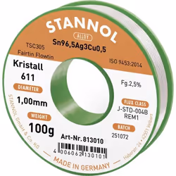Stannol 813010, Fil à souder, Gris, 1 pièce(s), 1 mm, 100 g