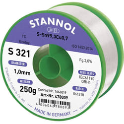 Stannol - S321 2,0% 1,0MM SN99CU0,7CD 250G Étain à souder sans plomb sans plomb, bobine Sn99,3Cu0,7 ORH1 250 g 1 mm