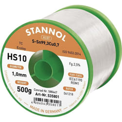 Stannol - HS10 2510 Étain à souder sans plomb bobine Sn99,3Cu0,7 ROM1 500 g 1 mm S66114