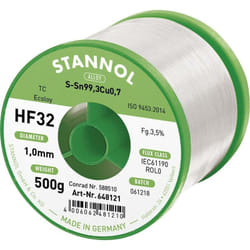 Stannol HF32 3500 Étain à souder sans plomb bobine Sn99,3Cu0,7 REL0 500 g 1 mm S66397
