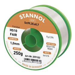 Stannol - tain à souder HS10-Fair Sn99,3Cu0,7 bobine 250 g 1 mm W915191