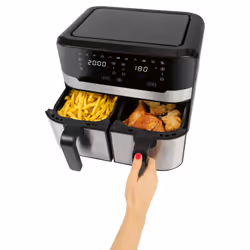 ProfiCook PC-FR 1242 H Double 9 L Autonome 2400 W Friteuse d’air chaud Noir, Acier inoxydable