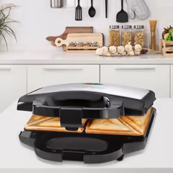 Clatronic ST 3778 gaufrier et appareil à croque-monsieur 750 W Noir, Acier inoxydable