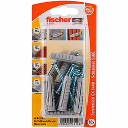 Der fischer Spreizdübel SX leitet durch die Vierfach-Spreizung die Kraft optimal in den Baustoff ein. Neben der typischen Spr ...