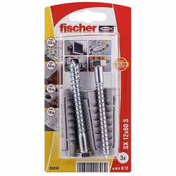 Fischer 90896, Kit d'ancrage et de vis, Brique, Béton, Nylon, Gris, 1,2 cm, 60 mm