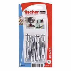 Fischer 90932, Ancrage mural creux (cheville molly), Plaque de fibre Gypsum, Plaque de plâtre, Métal, Argent, M6, CE