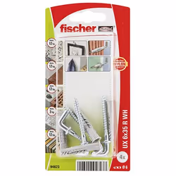Fischer 94623, Kit de fiches murales et crochets, Brique, Béton, Plaque de plâtre, Nylon, Gris, CE, 6 mm