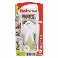 Fischer 94629, Kit de fiches murales et crochets, Brique, Béton, Plaque de plâtre, Nylon, Nylon, Gris, CE