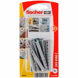 Fischer 94640, Kit de fiches murales et vis, Brique, Béton, Cruciforme, PZ2, 60 mm, 6 mm