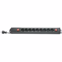 REV 9-fold w. 2 switches, 3,7m, 250 V, 16 A, 3500 W, Noir, 3,7 m, 590 x 43 x 67 mm