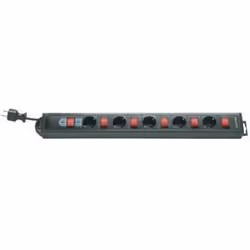 REV 5 sockets w. individual s., 3,7m, 250 V, 16 A, 3500 W, Noir, 3,7 m, 590 x 43 x 67 mm