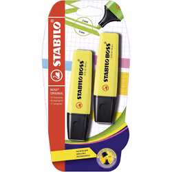 STABILO Boss Original, 2 pièce(s), Jaune, Pointe biseautée, Noir, Jaune, Rectangle, 2 mm